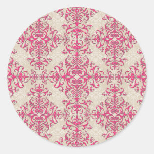 Antique Style Victorian Wallpaper Damask Art Classic Round Sticker