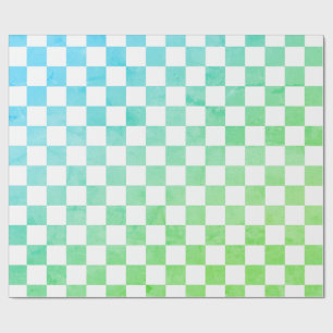 Antique Style White Blue and Green Chequerboard  Wrapping Paper