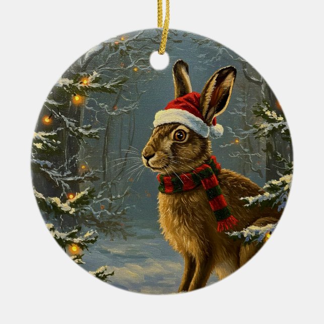 Antique Style Woodland Hare Christmas Ornament  (Front)