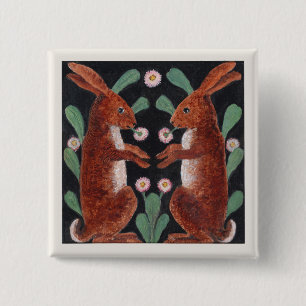 Antique Style Woodland Hare Spring Flower Decor 15 Cm Square Badge
