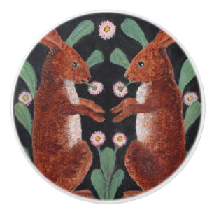 Antique Style Woodland Hare Spring Flower Decor Ceramic Knob