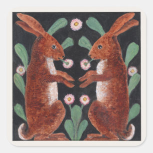 Antique Style Woodland Hare Spring Flower Decor Square Sticker
