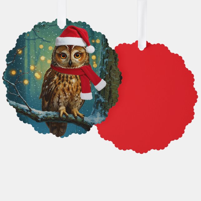 Antique Style Woodland Owl Christmas Ornament (Front/Back)