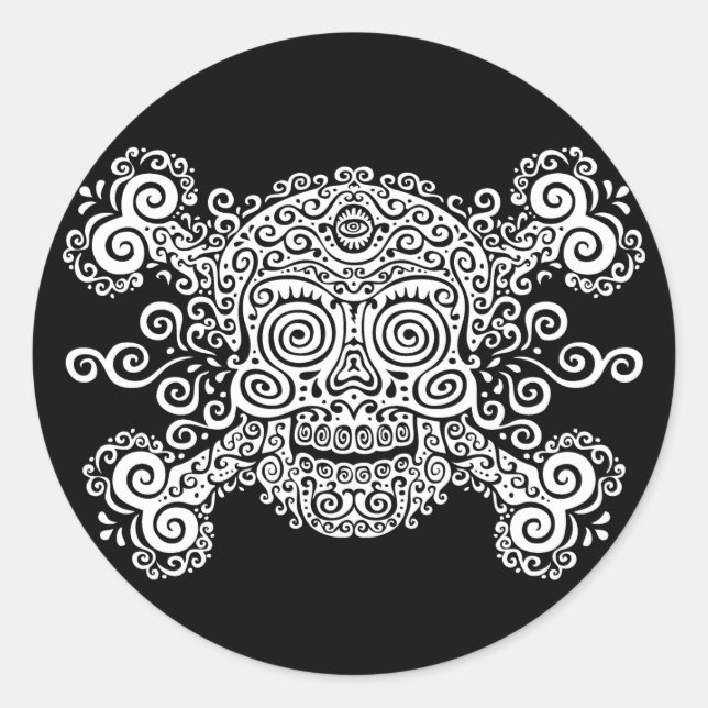 Antique Sugar Skull & Crossbones II Classic Round Sticker (Front)