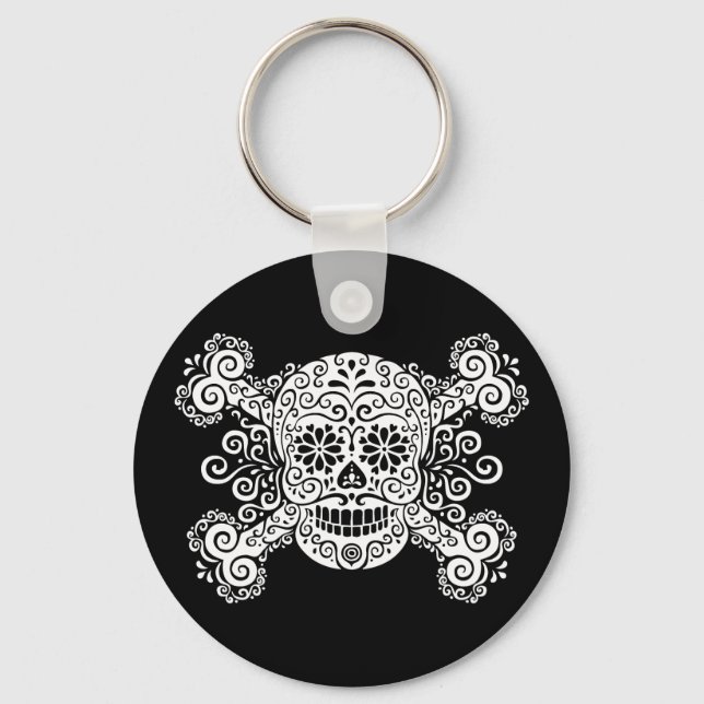 Antique Sugar Skull & Crossbones Key Ring (Front)