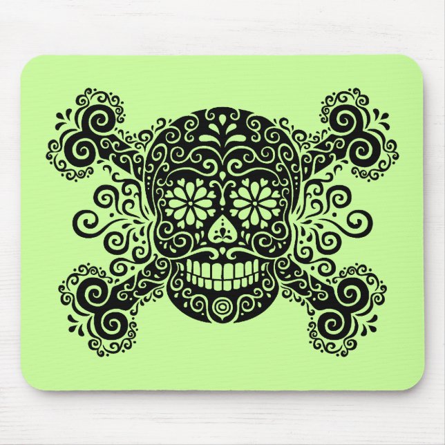 Antique Sugar Skull & Crossbones Mouse Pad (Front)