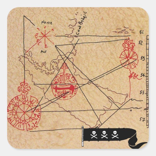 ANTIQUE TALISMAN / PIRATES TREASURE MAP SQUARE STICKER (Front)