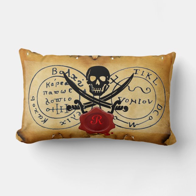 ANTIQUE TALISMAN / PIRATES TREASURE MAP WAX SEAL LUMBAR CUSHION (Front)