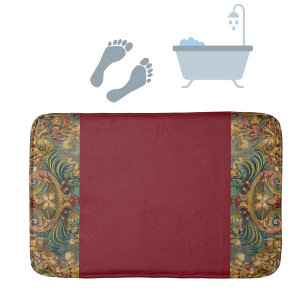 Antique Tapestry Jewel Tones Burgundy Wine Bath Mat