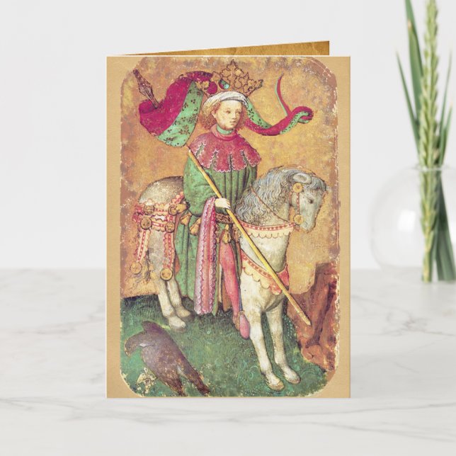 Antique Tarots /German Court Cards/King of Falcons Holiday Card (Front)