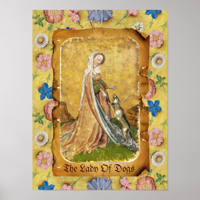 Antique Tarots /German Court Cards/Lady of Dogs Poster (Front)