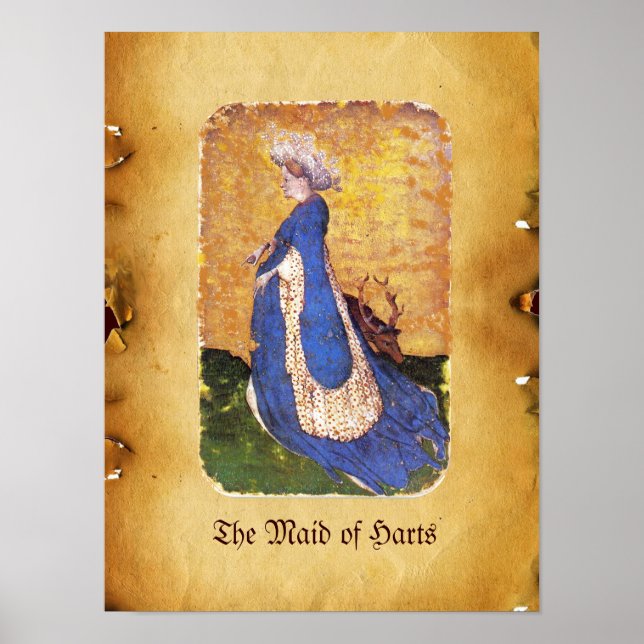Antique Tarots /German Court Cards/Maid of Harts Poster (Front)
