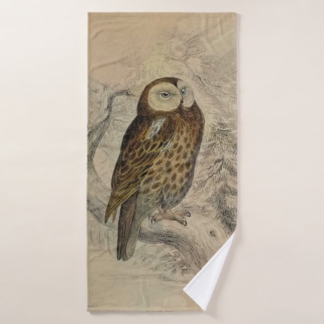 Antique Tawny Owl Print Bath Towel (Bath Towel)