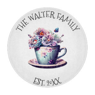 Antique Teacup with Vintage Flowers  Cutting Board