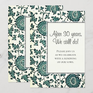 Antique Teal Floral Pattern Vow Renewal Invitation
