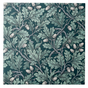 Antique Teal Oak Acorns Botanical Ceramic Tile