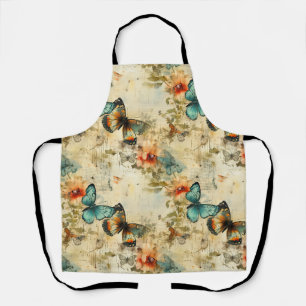 Antique Teal Orange Butterfly Floral Apron