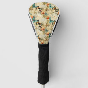 Antique Teal Orange Butterfly Floral Golf Head Cover