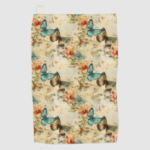 Antique Teal Orange Butterfly Floral Golf Towel