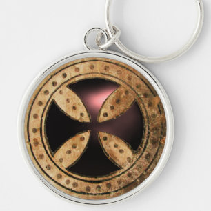 ANTIQUE TEMPLAR CROSS Black Onyx Gem Key Ring