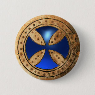 ANTIQUE TEMPLAR CROSS Blue Sapphire Gem 6 Cm Round Badge