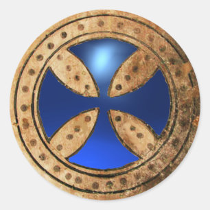 ANTIQUE TEMPLAR  CROSS Blue Sapphire Gem Classic Round Sticker
