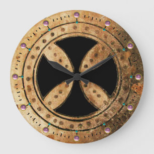 ANTIQUE TEMPLAR CROSS Pink Amethyst Gemstones Large Clock