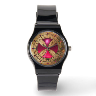ANTIQUE TEMPLAR CROSS Pink Fuchsia Gem Watch