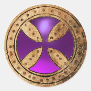 ANTIQUE TEMPLAR CROSS Purple Amethyst Gem Classic Round Sticker