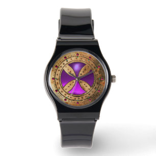 ANTIQUE TEMPLAR CROSS Purple Amethyst Gem Watch