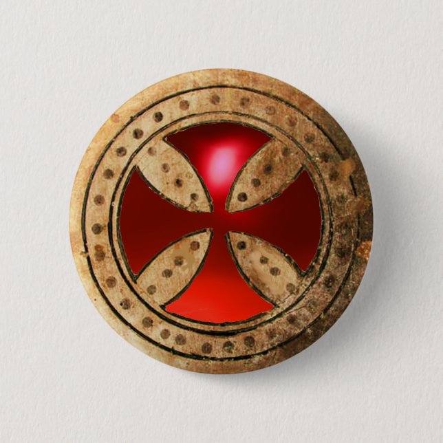 ANTIQUE TEMPLAR CROSS Red Ruby Gem 6 Cm Round Badge (Front)