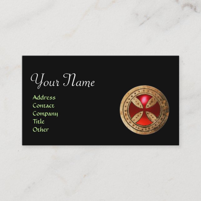 ANTIQUE TEMPLAR CROSS Red Ruby Gem Business Card (Front)