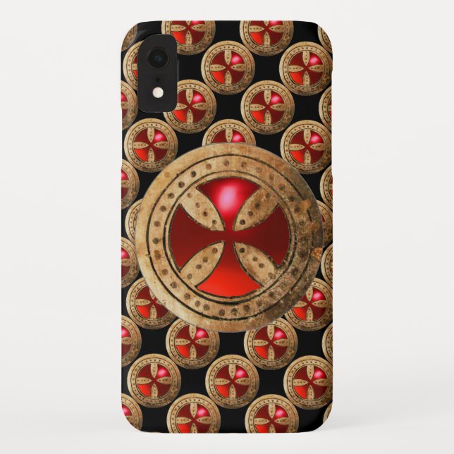 ANTIQUE TEMPLAR CROSS Red Ruby Gem Case-Mate iPhone Case (Back)