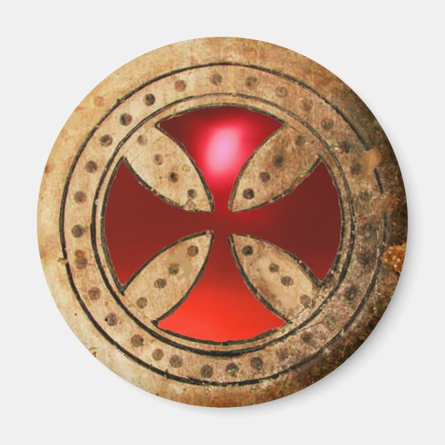 ANTIQUE TEMPLAR CROSS Red Ruby Gem Magnet (Front)