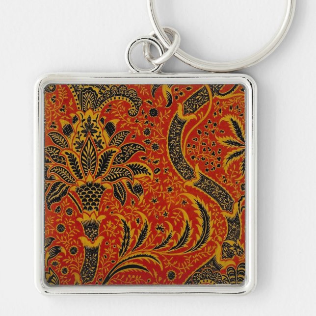 Antique Textile Carpet Red Wallpaper Pattern Key Ring (Front)