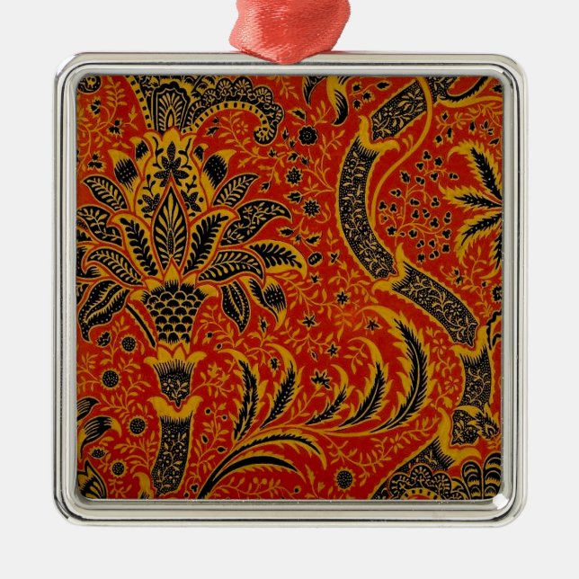 Antique Textile Carpet Red Wallpaper Pattern Metal Tree Decoration (Front)