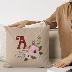 Antique Thanksgiving Floral Custom Monogram Name Cushion