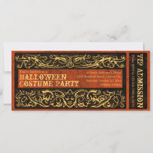 Antique Ticket Halloween Costume Party Vintage Invitation (Front)