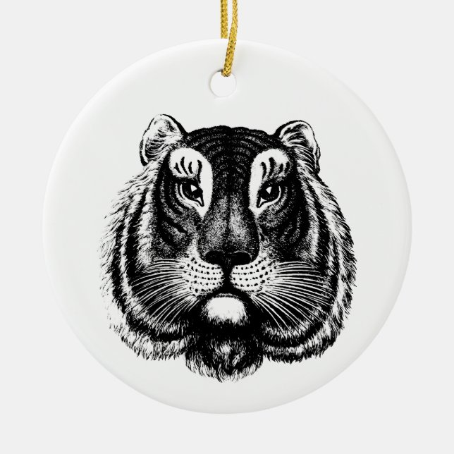 Antique Tiger Cat  Ceramic Tree Decoration (Front)