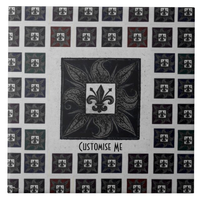 Antique Tiled Fleur de Lis (Black) Tile (Front)