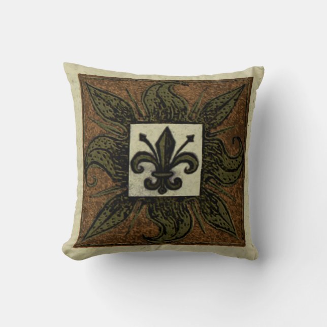 Antique Tiled Fleur de Lis Cushion (Front)