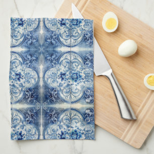 Antique Tiles in Delft Blue  Tea Towel