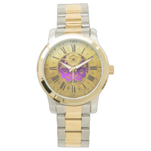ANTIQUE TIME Purple Amethyst Gemstones,Gold Yellow Watch