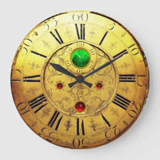 Antique Time,Shamrocks,Ruby Gemstones,Gold Yellow Large Clock