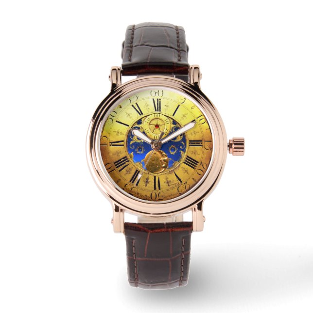 ANTIQUE TIME ,Sun, Moon and Stars,Blue Gold Yellow Watch (Front)