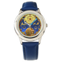 ANTIQUE TIME ,Sun, Moon and Stars,Blue Gold Yellow