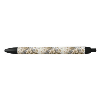 Antique Tinge Yellow Floral Perfection Black Ink Pen