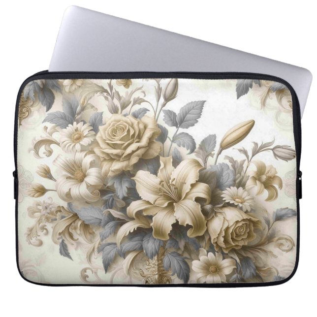 Antique Tinge Yellow Floral Perfection Laptop Sleeve (Front)