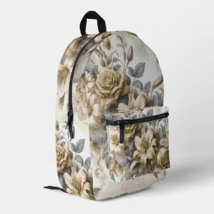 Antique Tinge Yellow Floral Perfection Printed Backpack