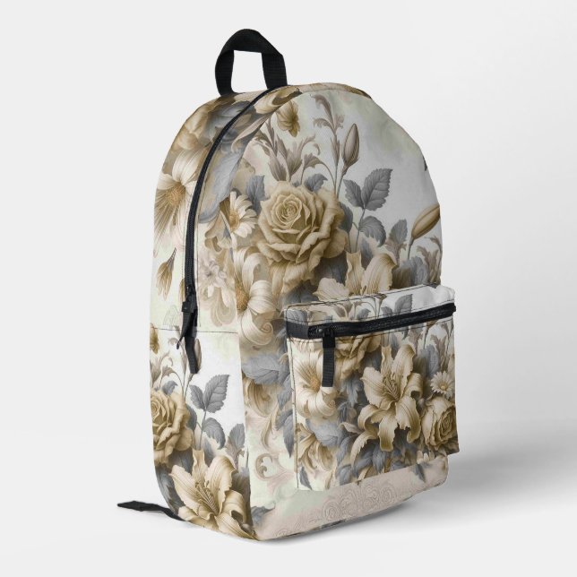 Antique Tinge Yellow Floral Perfection Printed Backpack (Back Corner Left)